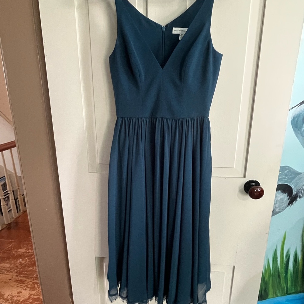 Dress the Population Teal V-Neck Midi Dress